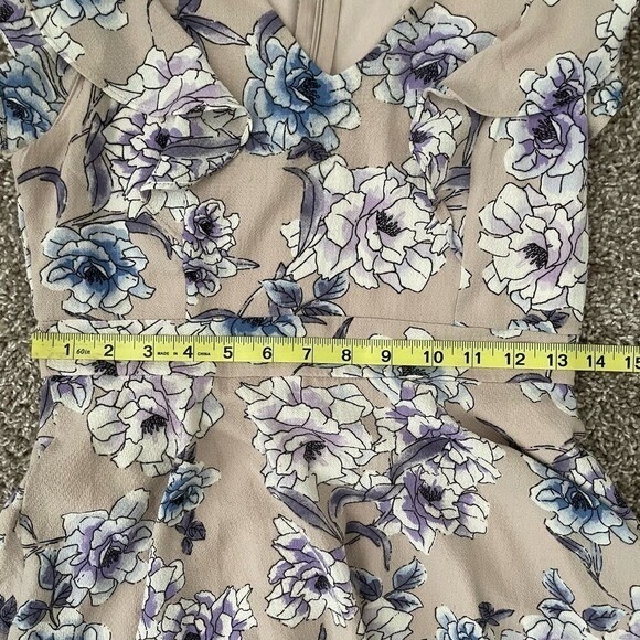 Floral Ruffle V Neck Fit Flare Dress Women Size S Beige Purple Blue - Picture 6 of 6